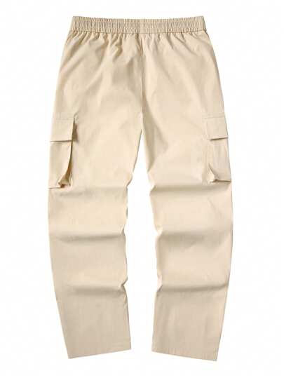 Manfinity Homme بناطيل رجالي بجيوب حمولة ذات خصر بسحاب وساق مستقيمة، بنطلون حمولة