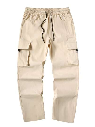 Manfinity Homme بناطيل رجالي بجيوب حمولة ذات خصر بسحاب وساق مستقيمة، بنطلون حمولة