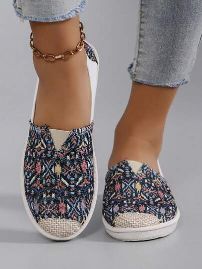 أحذية كاجوال من القماش القطني للنساء، أحذية مسطحة مريحة وقابلة للخلع، قابلة للتنفس