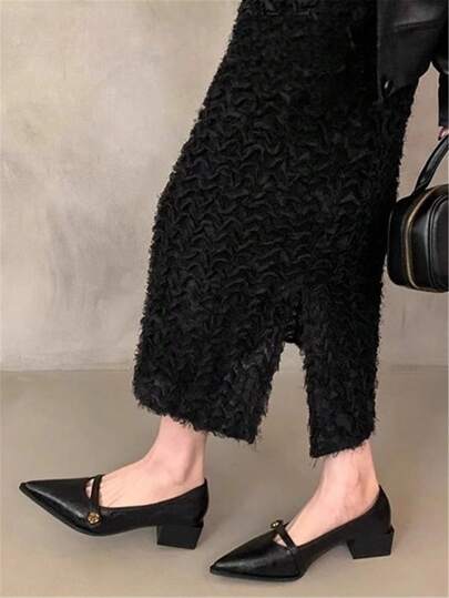 أحذية كعب عال أنيقة نسائية بأزرار منقوشة على شكل وردة فرنسية مريحة