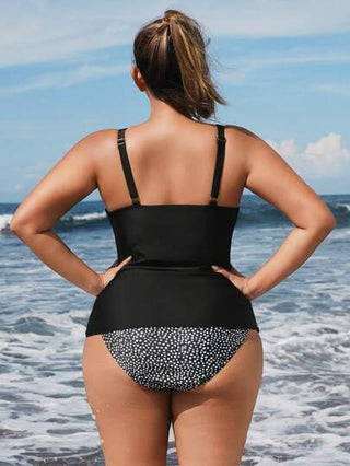 Swim Lushoire مجموعة ملابس السباحة ذات الخصر العالي والمطاطية والمكدسة والمناسبة للسيدات البدينات، قمصان تانكيني سفلية وعلوية مطبوعة بطبعات عشوائية مناسبة للاستخدام في المسبح والشاطئ