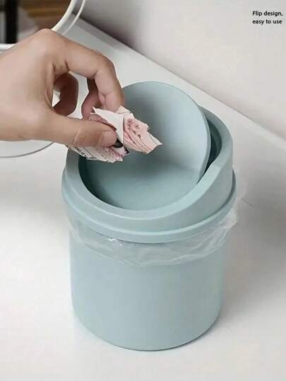 سلة قمامة صغيرة، سلة قمامة صغيرة مغطاة، سلة قمامة للمكتب، سلة قمامة بلاستيكية للمكتب، تصميم ذو غطاء علوي للحد من تسرب الروائح، مستخدمة لتخزين قشور الفاكهة والفضلات الورقية على المكتب للحفاظ على النظافة، مناسبة للحمام، ديكور مكتب المنزل، طاولة...