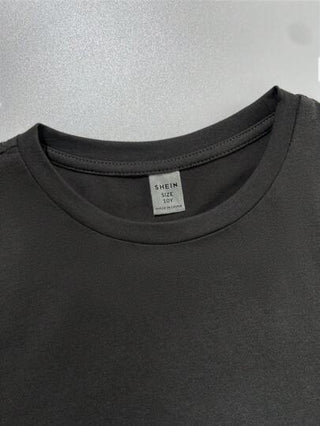 بيجاما طقم بيجامة مكون من 4 قطع لعمر المراهقين، تي شيرت بيجامة بياقة دائرية وأكمام قصيرة بلون سادة وبنطلون بيجامة بنمط مربعات فضفاض