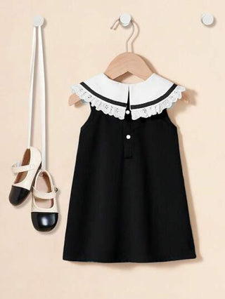 فساتين بيبي فستان رضيعة فتاة رمادي جميل بتطريز أنيق ذو طوق مكرر بدون أكمام، مناسب لليومي الرسمي والتجمعات والخروجات والعطلات الصيفية