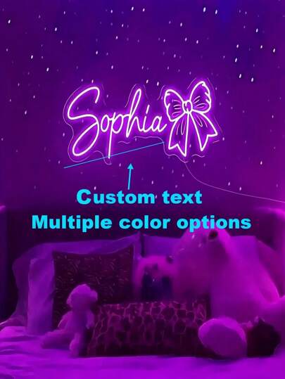 لافتة نيون LED مخصّصة بفيونكة، ضوء نيون شخصي، مصباح LED مطبوع بطباعة فوق بنفسجية، قابل للتعديل درجة السطوع، يُشغّل بواسطة منفذ USB، للتركيب على الحائط، متعدد الأغراض لغرفة النوم وغرفة المعيشة والبار وغُرفة الطلبة والملاهي الترفيهية والمدرسة والمكتب وديكور