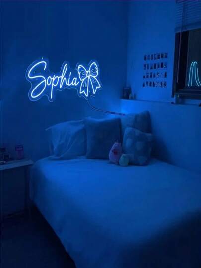 لافتة نيون LED مخصّصة بفيونكة، ضوء نيون شخصي، مصباح LED مطبوع بطباعة فوق بنفسجية، قابل للتعديل درجة السطوع، يُشغّل بواسطة منفذ USB، للتركيب على الحائط، متعدد الأغراض لغرفة النوم وغرفة المعيشة والبار وغُرفة الطلبة والملاهي الترفيهية والمدرسة والمكتب وديكور