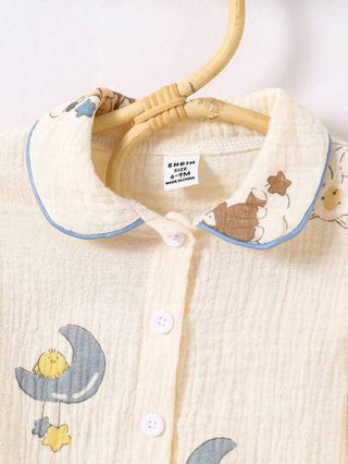 SHEIN مجموعة بنطلون وكارديجان مكونة من 2 قطعة بنمط فيل و نجوم باللون البيج، طقم ملابس مريح للأطفال الرضع والأطفال الصغار الذكور