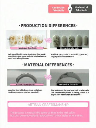 YINZIJIA مجموعة 10 قطعة فنية للأظافر مصنوعة يدويًا، تصميمات أظافر للارتداء، تصميم فرنسي قصير وحليبي للأظافر اللوزية الوردية، فن أظافر سريع