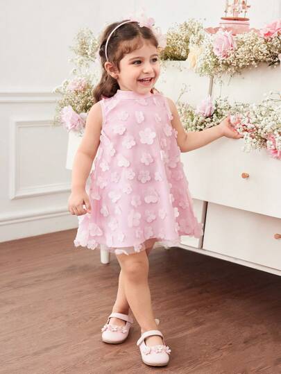 فساتين بيبي فستان أنيق مزركش بأزهار بلا أكمام للطفلة، ملابس صيفية