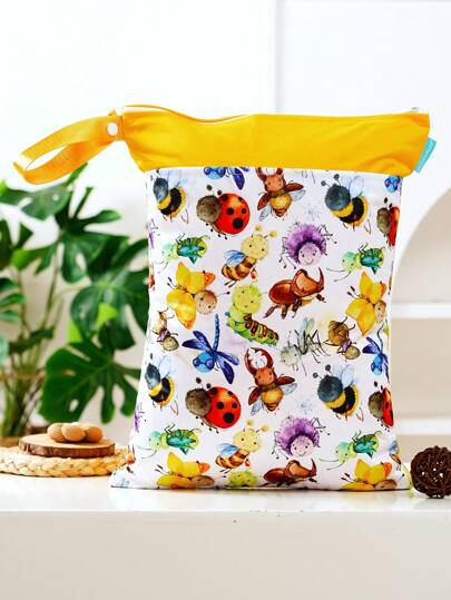 قطعة واحدة حقيبة قماشية قابلة لإعادة الاستخدام للpampers مبللة/جافة، مقاومة للماء، مع جيبين مغلقين بسوستة، مناسبة للسفر والشاطئ والحمام ورياض الأطفال وإيداع أغراض الطفل المتسخة، وحقيبة اليوغا والجيم للملابس البحرية أو الرطبة