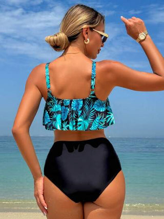 طقم تانكيني حريمي Swim طقم تانكيني بطباعة استوائية، ملابس شاطئ للعطلات