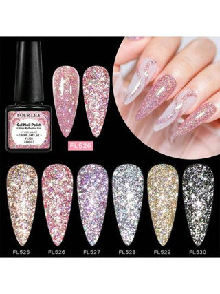 أربعة من سلسلة ليلي طلاء أظافر جل ذو وبريق انعكاسي وكسر الماس بحجم 7مل - يزال بنقع في أشعة فوق البنفسجية/LED ، خالي من الكحول ، مثالي للعناية المنزلية بالأظافر و استخدام الصالون