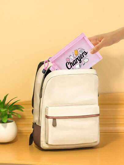 حقيبة شبكية متعددة الألوان مطبوعة بتصميم إبداعي لموضوع كابل الشحن ، حقيبة تخزين كابل البيانات ، حقيبة تخزين الشاحن ، مزودة بسحّاب لمنع السقوط ، خفيفة الوزن ، سعة كبيرة ، متعددة الاستخدامات