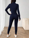 SHEIN EZwear 3 قطعة مجموعة رياضية من الكنزة المحبوكة باللون الأزرق الكحلي للنساء