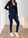 SHEIN EZwear 3 قطعة مجموعة رياضية من الكنزة المحبوكة باللون الأزرق الكحلي للنساء