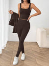 SHEIN EZwear 3 بيس طقم رياضي مُحبك للنساء بالبني