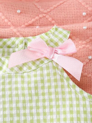 SHEIN طقم قم-يص بلا أكمام مزخ-رف بزخارف الزهور والشوكة للبنات الصغيرات، مناسب للربيع/الصيف