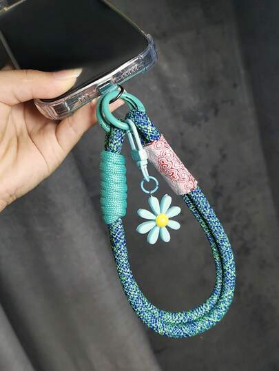 سوار هاتف من البولي أميد مع حزام منسوج وزخارف زهرية - حامل هاتف مضاد للضياع مناسب للسفر والاستخدام في الخارج، هدايا للأم والعائلة والأصدقاء وأعياد الميلاد والعطلات، إكسسوارات الهاتف