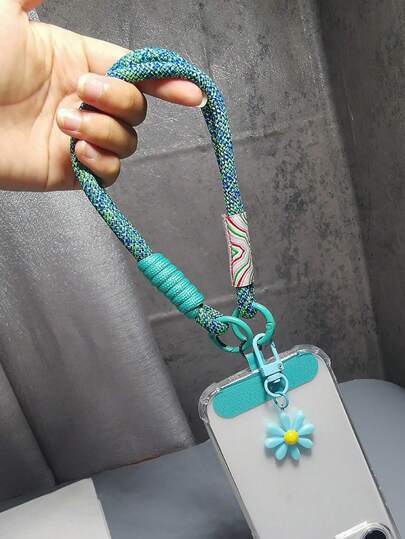 سوار هاتف من البولي أميد مع حزام منسوج وزخارف زهرية - حامل هاتف مضاد للضياع مناسب للسفر والاستخدام في الخارج، هدايا للأم والعائلة والأصدقاء وأعياد الميلاد والعطلات، إكسسوارات الهاتف