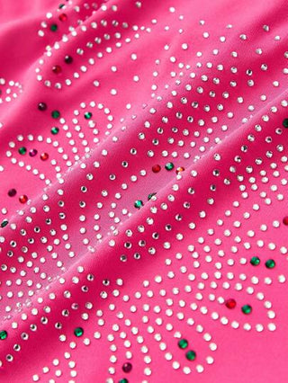 ملابس رياضية أطفال بدلة رقص صغيرة مرصعة بالراين للفتيات، بتصميم القفاز والتنورة تناسب رقصات البالية والجاز