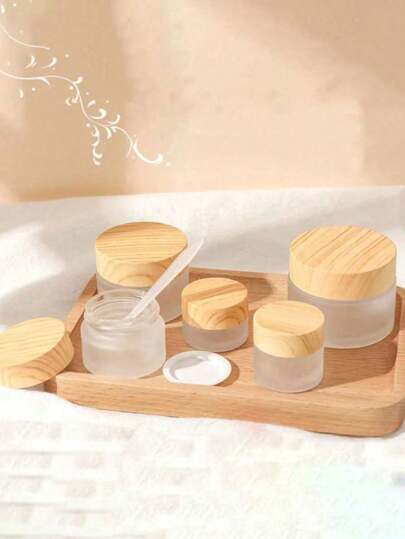 زجاجة كريم العين 1 قطعة بغطاء خشبي ذو ملمس خشن 5/20/30/50 جرام، زجاج منقوع، قابلة لإعادة الاستخدام، ديكور غرفة المعيشة والعائلة والنوم والحمام والمنزل، كريم الوجه وكريم العين والمرطب ، زجاجة مستحضرات التجميل، وعاء التجميل للسفر، حقيبة أغراض شخصية محمولة