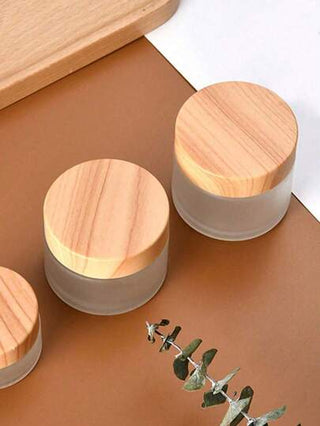 زجاجة كريم العين 1 قطعة بغطاء خشبي ذو ملمس خشن 5/20/30/50 جرام، زجاج منقوع، قابلة لإعادة الاستخدام، ديكور غرفة المعيشة والعائلة والنوم والحمام والمنزل، كريم الوجه وكريم العين والمرطب ، زجاجة مستحضرات التجميل، وعاء التجميل للسفر، حقيبة أغراض شخصية محمولة