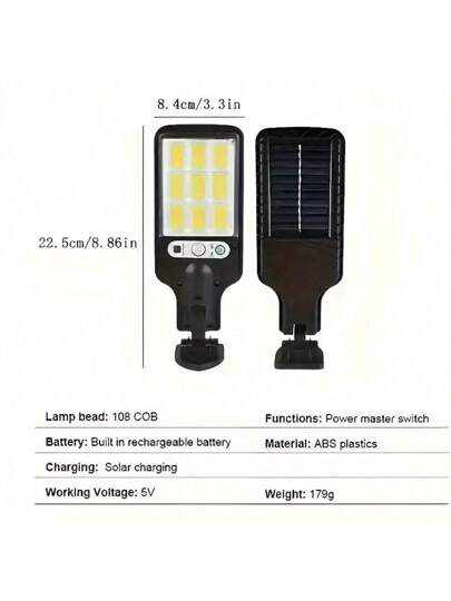 أضواء الطريق الشمسية الذكية، أضواء الجدران الخارجية، هناك 3 أوضاع إضاءة و أجهزة استشعار حركة، أضواء الشارع الشمسية الذكية بتقنية LED للحدائق والجدران والمساراتوالإضاءة الأمنية الخارجية بالطاقة الشمسية - 108 وات من أضواء الحائط الشمسية COB ، أضواء الليل ،