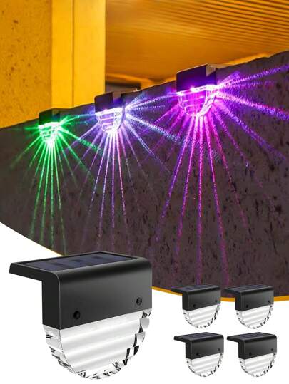 ضوء جدار يعمل بالطاقة الشمسية، بوضعين إضاءة دافئة وتغيير لون إلى 7 ألوان، ضوء سلم يعمل بالطاقة الشمسية، ضوء حديقة مقاوم للماء، مناسب للباتيو والسلالم والممرات والمداخل والحديقة