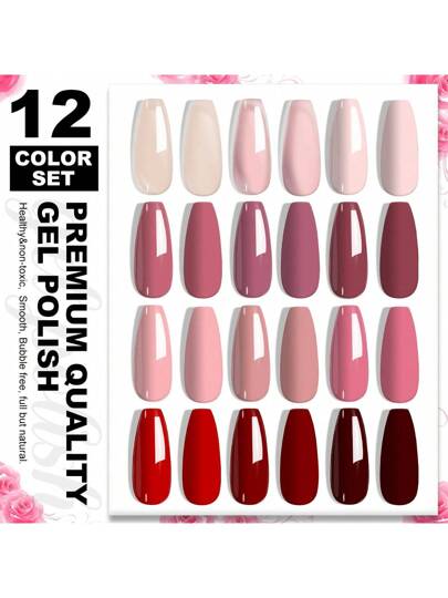 طقم أظافر جيل ليمي جيرل 19 قطعة بضوء فوق بنفسجي، أصناف جيل 12 لون، طقم أظافر جيل للنساء والبنات في سلسلة الوردي والأحمر