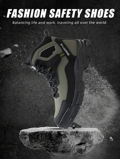 بوت سلامة عالية الكاحل يمكن ارتداؤها من الجنسين، بوت عمل فولاذية خفيفة الوزن، بوت سلامة واقية مضادة للتحطيم والثقب، مقاومة للماء ، مانعة للانزلاق، متينة للبناء والصناعة، لون أخضر عسكري، مناسبة لجميع الفصول