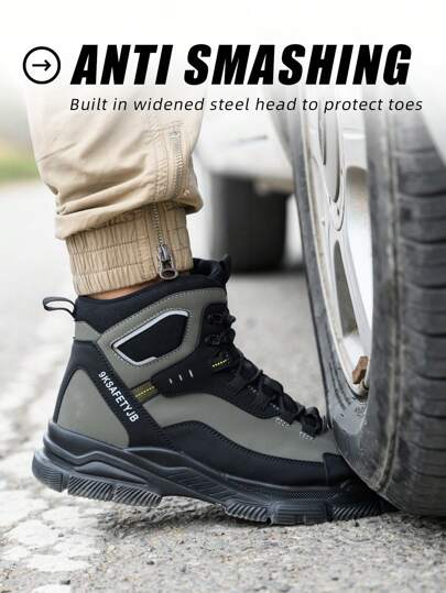 بوت سلامة عالية الكاحل يمكن ارتداؤها من الجنسين، بوت عمل فولاذية خفيفة الوزن، بوت سلامة واقية مضادة للتحطيم والثقب، مقاومة للماء ، مانعة للانزلاق، متينة للبناء والصناعة، لون أخضر عسكري، مناسبة لجميع الفصول