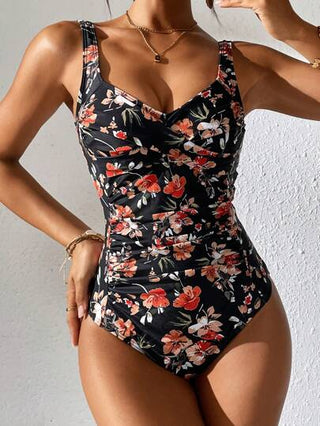 مايوه حريمي قطعة واحدة Swim Lushoire بدلة سباحة قطعة واحدة مكشوفة الظهر بحزام عريض ومطوية مطبوعة بزهور، مناسبة للعطلات على الشاطئ في الربيع والصيف