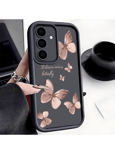 1 قطعة حافظة هاتف من السيليكون الوردي ذات تصميم إبداعي بشكل فراشة لجسم الهاتف بالكامل، مقاومة للصدمات ومانعة للانزلاق، متوافقة مع الآيفون و هونور و ريدمي و غالاكسي