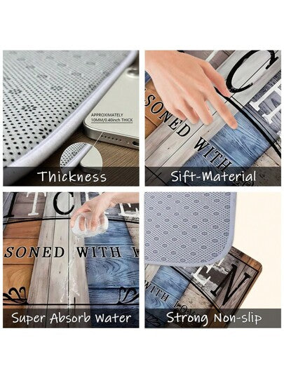 قطعة/قطعتان بساط ذو بصمة خشبية داكنة كلاسيكية، ذو مرونة عالية وإسفنج ذاكرة، ماص للماء ومانع للانزلاق للمطبخ والممر والحمام ومدخل المنزل وغرفة الطعام والديكورات المنزلية الأخرى