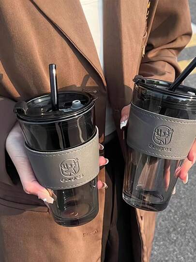 1 كوب زجاجي سعة 450 مل مع غطاء، كوب شاي الحليب مع قش، كوب قهوة العشاء، كوب طالب، كوب قهوة زجاجي مع غطاء، كوب شاي وحليب مع قش، أدوات شرب هدايا فاخرة