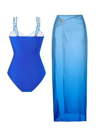 Swim Oasis بدلة السباحة قطعة واحدة حجم كبير، ذات تدرج بين الأزرق المحمر والأزرق الغامق، مزينة بالنجوم المعدنية، بسيطة وأنيقة لملابس الشاطئ للنساء، صيفي