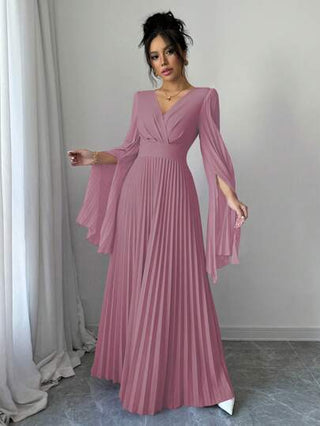 فساتين حريمي Elenzga فستان نسائي ماكسي أنيق وأنثوي بياقة على شكل حرف V، وأكمام مفتوحة منسدلة