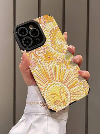 قطعة واحدة غطاء هاتف TPU ناعم مضاد للسقوط بتصميم شمس صفراء وخطوط كلاسيكي متوافق مع هواتف آيفون 16/16 بلس/16 برو/16 برو ماكس