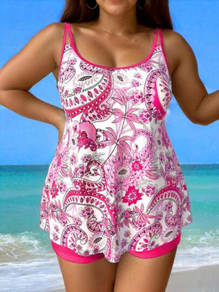 Swim Lushoire مجموعة إكسسوارات سباحة عشوائية للسيدات بقصات كبيرة المقاسات، توب كاميسول وبيكيني، مناسب للعطلة والاسترخاء 2 قطعة