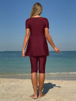 طقم تانكيني حريمي Swim Mulvari مجموعة ملابس سباحة كاجوال رياضية أنيقة للنساء تتكون من شورت قصيرة وبلوزة بياقة مستديرة وأكمام قصيرة