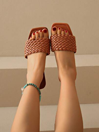 الشبشب المنسوج مسطح أسلوب عطلة المرأة الأزياء, مريح وأنيق، أحذية شاطئ قابلة للتنفس, لون بني فاتح/أسود/أبيض/وردي/أرجواني/أحمر انزلاقي متراخرمضان