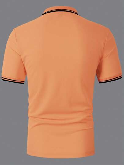 Manfinity Homme قميص بولو كاجوال قصير الأكمام بنقشة فارس مخططة للرجال