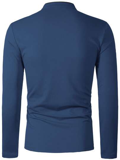 Manfinity Homme قميص بولو كاجوال بأكمام طويلة مطبوع عليه حرف للرجال