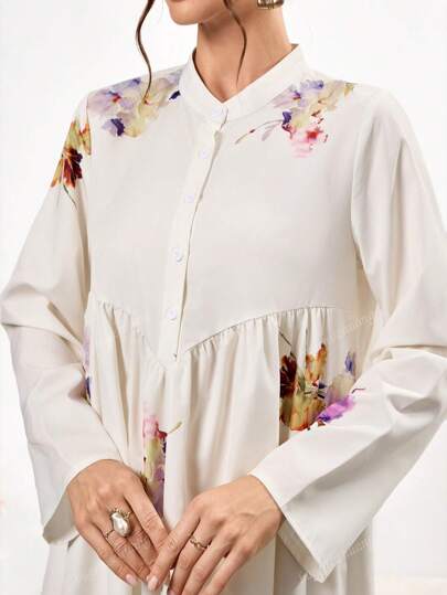 فستان ماكسي مطبوع بياقة قميص للسيدات - قصة فضفاضة كاجوال بأكمام طويلة وأزرار، لفصلي الربيع والصيف، فساتين أنيقة وأنيقة