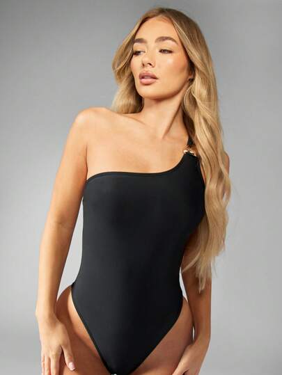 مايوه حريمي قطعة واحدة MISSGUIDED بدلة سباحة مكشوفة الكتف ذات خط أساسي عالي الجزء السفلي، بيكيني وحدة ، مناسبة للشواطئ والأجازات والمنتجعات والحمامات، صيفي، رياضي، سباقات، تصميم حديث بتفاصيل ذهبية