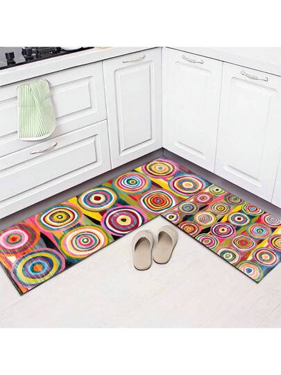 1 قطعة، بساط من البوليستر مزخرف بطراز زهري بوهيمي مانع للانزلاق، مناسب للمطبخ وغرفة المعيشة والمدخل، ديكور المنزل