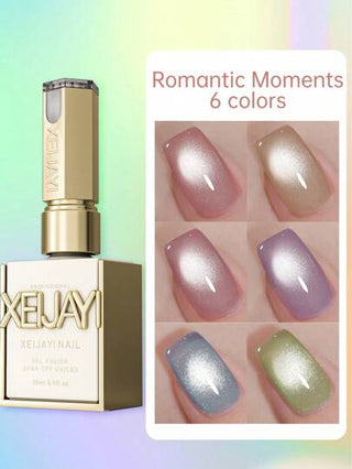 6 قطع طلاء أظافر جل بتأثير عين القطة 15مل لحظات رومانسية من إصدار XEIJAYI، شبه دائم ، فن الأظافر بتقنية النقع والجفاف الأشعة فوق البنفسجية، مناسب للاستخدام في صالون الأظافر DIY، لفصلي الربيع والصيف، مع عصا مغناطيسية مرفقة