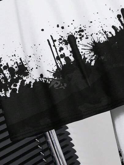 SHEIN بدلة شورت وتي شيرت مطبوع بأحرف للأطفال الأكبر سنًا بطراز الملابس الشارعي الفضفاضة