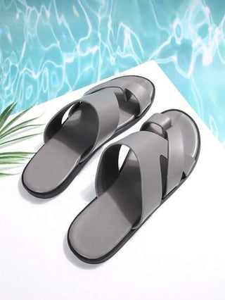 صندل رجالي مسطح عصري متعدد الاستخدامات بألوان عادية، خفيف الوزن، غير منزلق، مفتوح الأصابع، قابل للتنفس، مريح مناسب للخارج، العمل، الحفلات، أيام الأعياد والإجازات