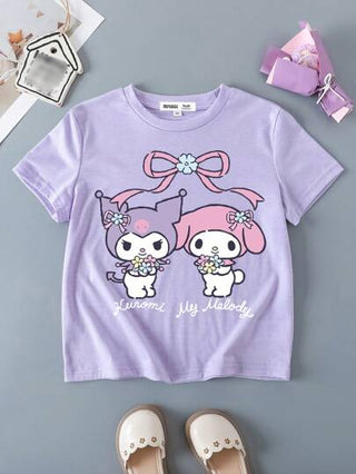 ملابس بناتي HELLO KITTY AND FRIENDS | تيشيرت بأكمام قصيرة بسيط وكاجوال بطباعة رسومات كرتونية مناسب للفتيات المراهقات في الصيف